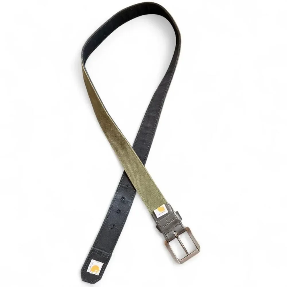 Carhartt Size 42 Black Green Canvas Leather Belt Workwear Casual Utility Belt